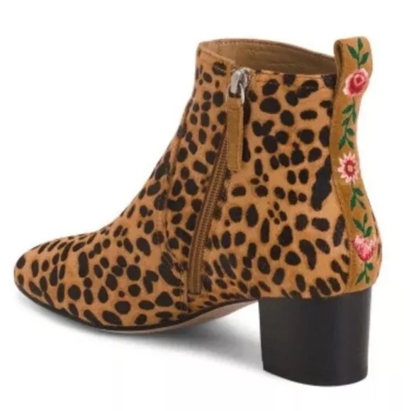 NWOT Johnny Was Taline Leopard Print Ankle Boot Calf Hair Floral Embroidered - Picture 3 of 7